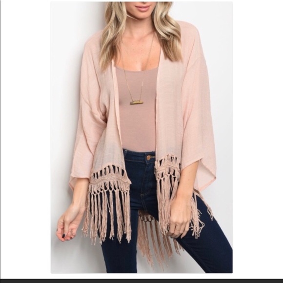 Tops - Mauve Fringe Kimono NWT Boutique